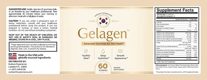 The Gelagen Supplement Facts label