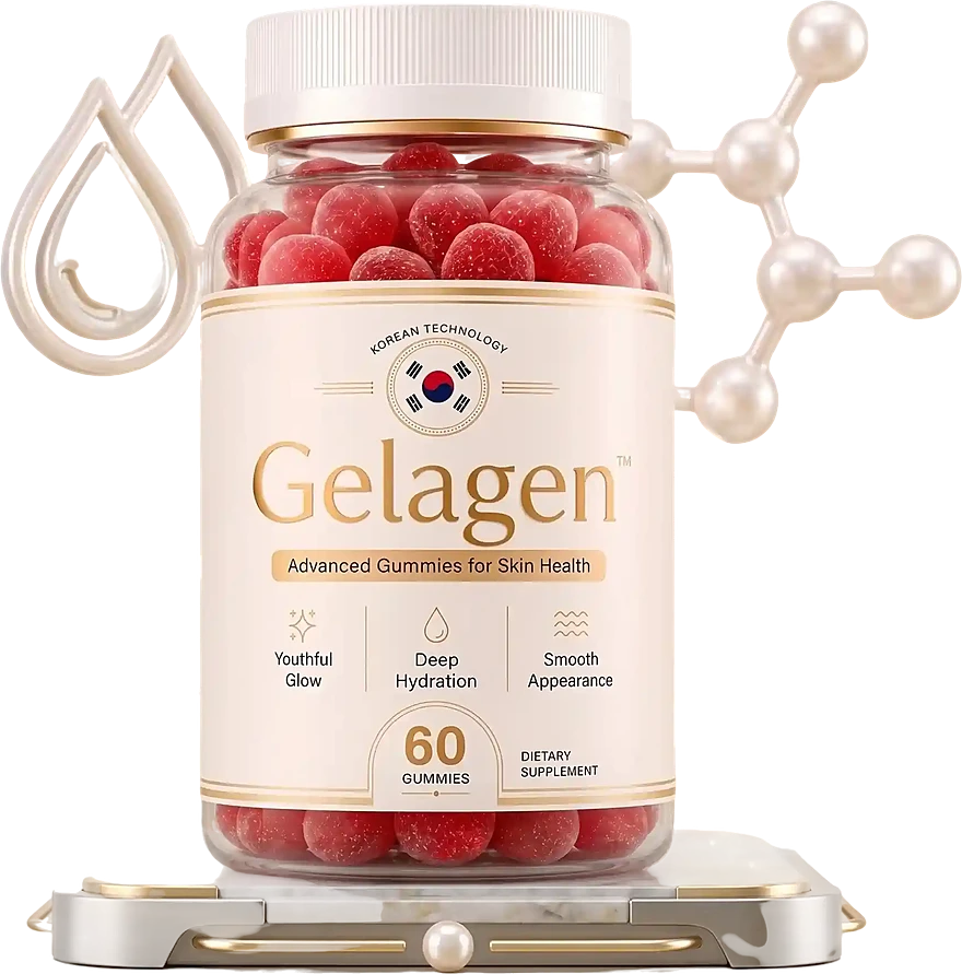 A jar of Gelagen advanced gummies for skin, hair and nails